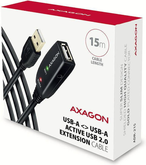 Axagon USB 2.0 Kabel USB-A-Stecker - USB-A-Buchse Schwarz 15m