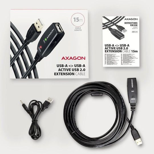 Axagon USB 2.0 Kabel USB-A-Stecker - USB-A-Buchse Schwarz 15m