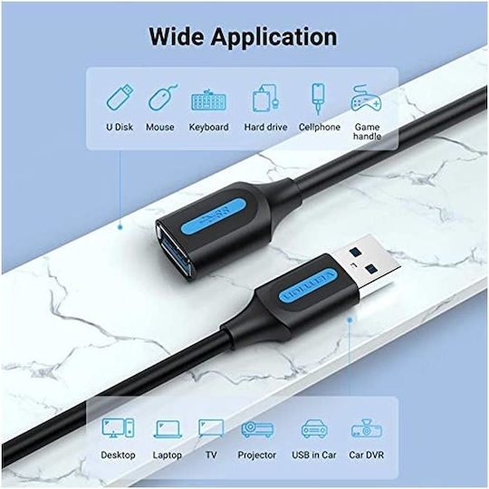 Vention USB 3.0 Кабел USB-A Мъжки - USB-A Женски Черен 1.5м CBHBG