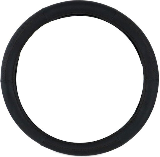 Autoline Car Steering Wheel Cover with Diameter 38cm made of Leatherette Black with Black Stitching