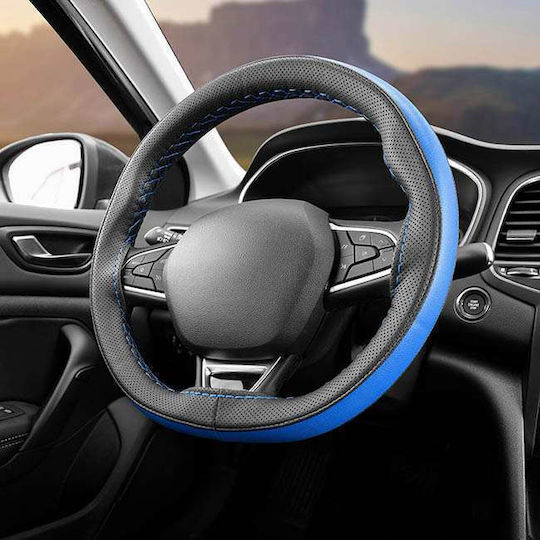 Otom Car Steering Wheel Cover Otom Stitching Tailored with Diameter 37-39cm made of Leatherette Black with Blue Stitching