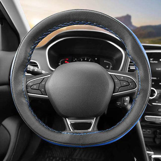Otom Car Steering Wheel Cover Otom Stitching Tailored with Diameter 37-39cm made of Leatherette Black with Blue Stitching