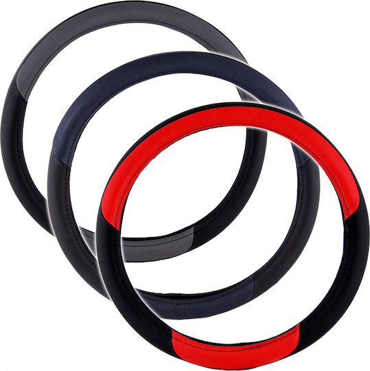 Autoline Car Steering Wheel Cover 14151 with Diameter 36cm Leather Black with Red Stitching