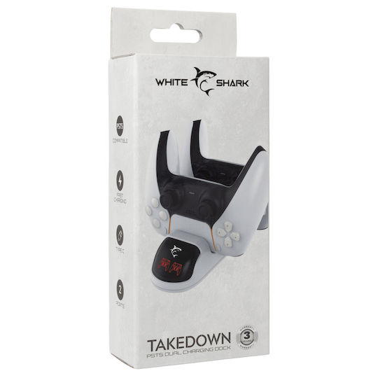 White Shark Base for 2 PS5 Controllers White