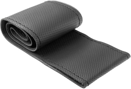 Cartech Car Steering Wheel Cover Tailored with Diameter 38cm Microfiber Black with Black Stitching