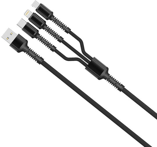 ColorWay Braided USB to Lightning / Type-C / micro USB Cable 4A Γκρι 1.2m (CW-CBU3003-GR)