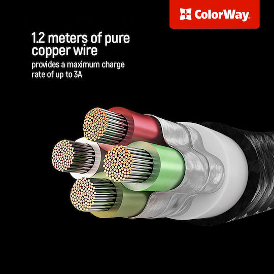 ColorWay Braided USB to Lightning / Type-C / micro USB Cable 4A Γκρι 1.2m (CW-CBU3003-GR)
