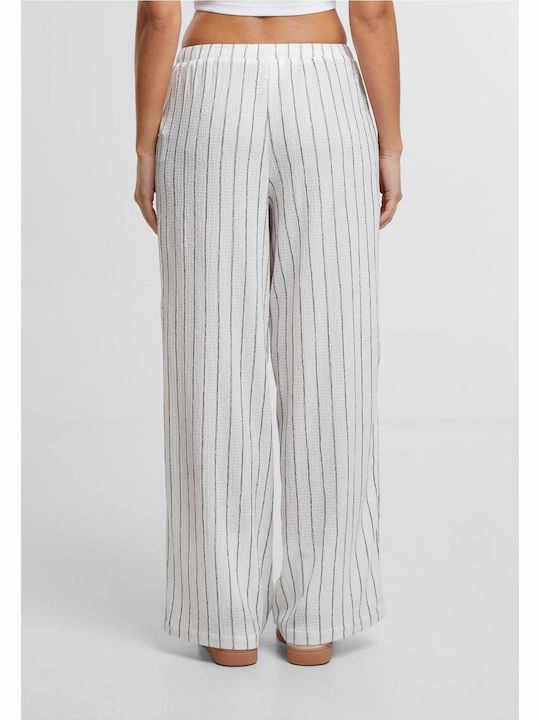 Women's Fabric Trousers Relaxed Fit Striped Offwhite/black