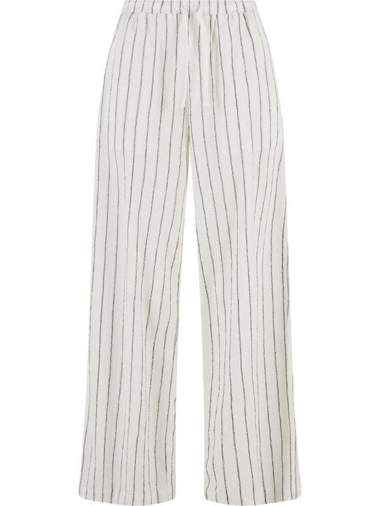 Women's Fabric Trousers Relaxed Fit Striped Offwhite/black