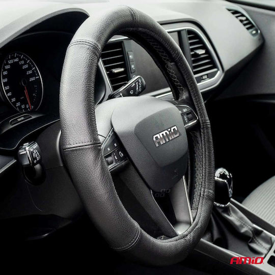 AMiO Car Steering Wheel Cover with Diameter 49-51cm Leather Black