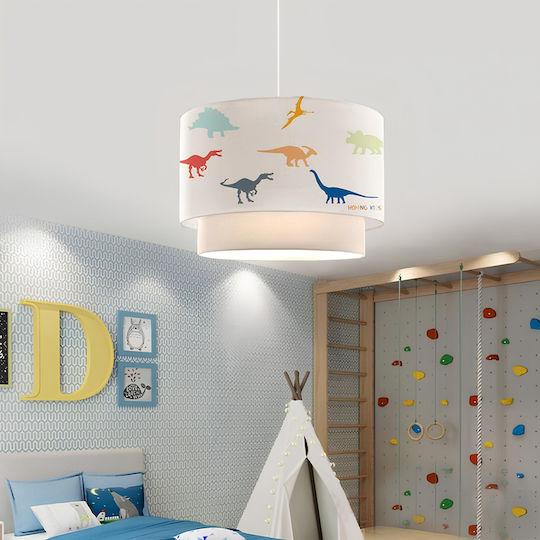 GloboStar Kids Fabric Single Ceiling Light E27 Dino White 30x70cm