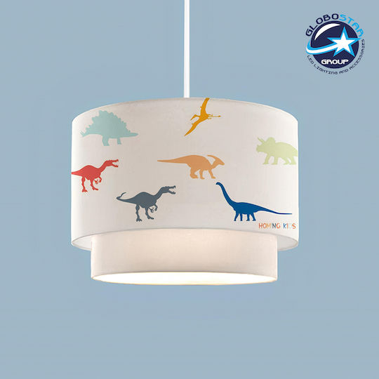 GloboStar Kids Fabric Single Ceiling Light E27 Dino White 30x70cm