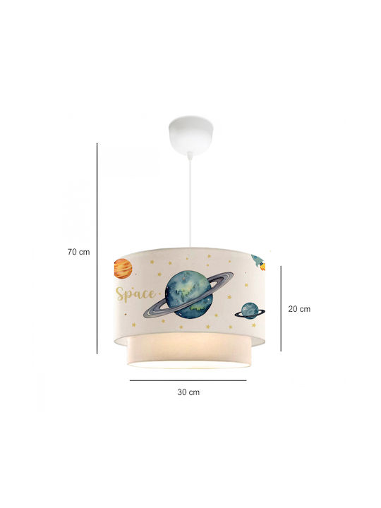 GloboStar Saturn Single-Light Kids Ceiling Pendant Light Fabric 8W E27 Socket White 30x70cm