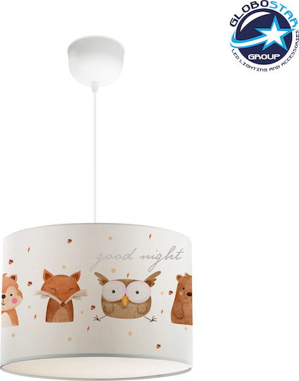 GloboStar Owl Единична светлина Детска таванна лампа Окачен с Гнездо E27 Бял 28x70см