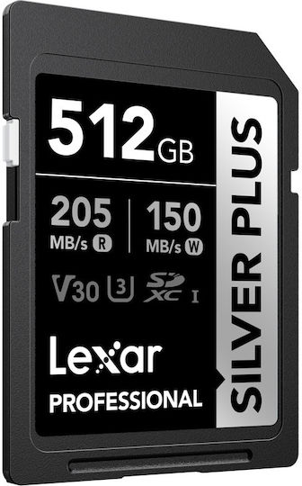 Lexar Professional Silver Plus 1066x Memory Card LSDSIPL512G-BNNNG 512GB SDXC UHS-I U3 A2 V30