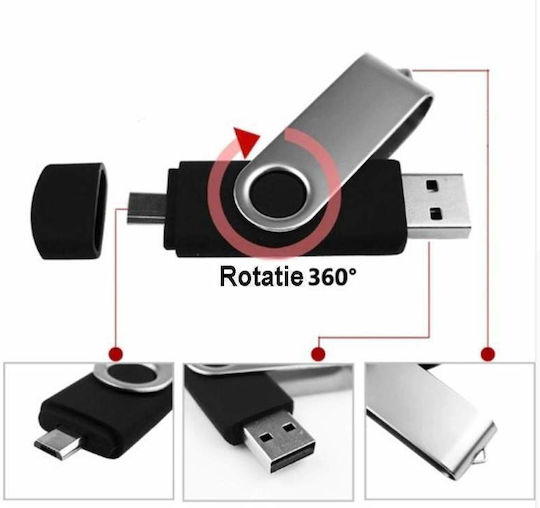 Stick de memorie Siks 256 Gb 2 în 1 USB 3.0 Type-C rotativ 360⁰ rezistent la apă compatibil cu dispozitive cu port Type C compatibilitate OTG viteză mare gri negru