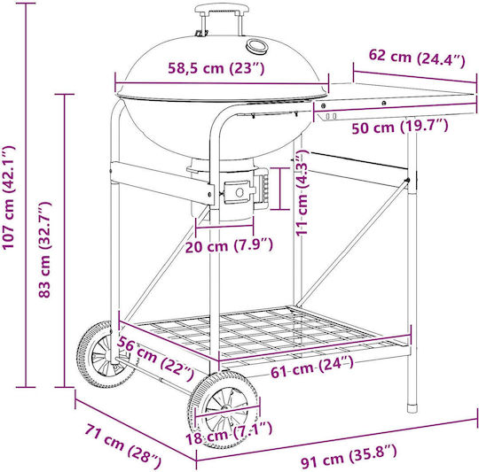 vidaXL Portable Charcoal Grill with Lid 113cmx96cm