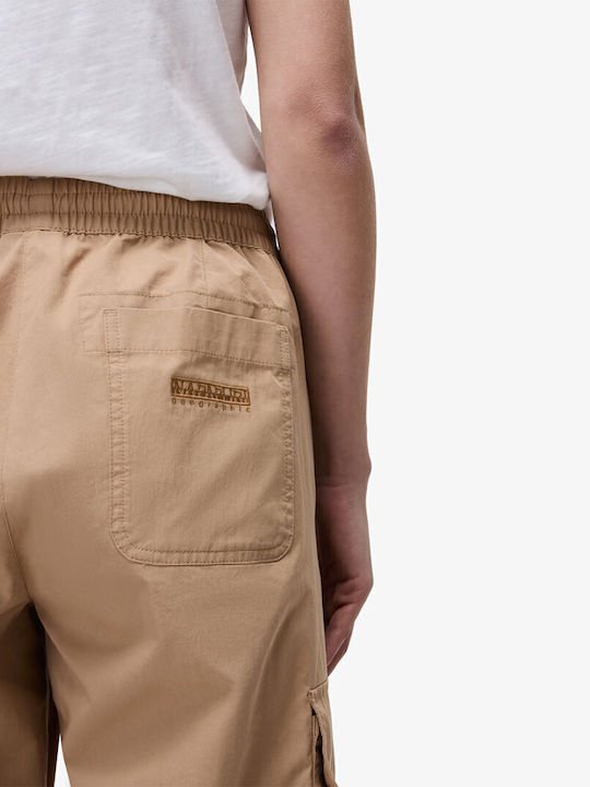 Poudre Dama Tesatura Pantaloni Cargo cu Elastic Bej