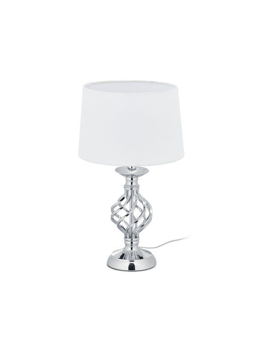 Relaxdays Lampă de masă pentru Soclu E14 cu Abajur Alb și Bază Argintiu