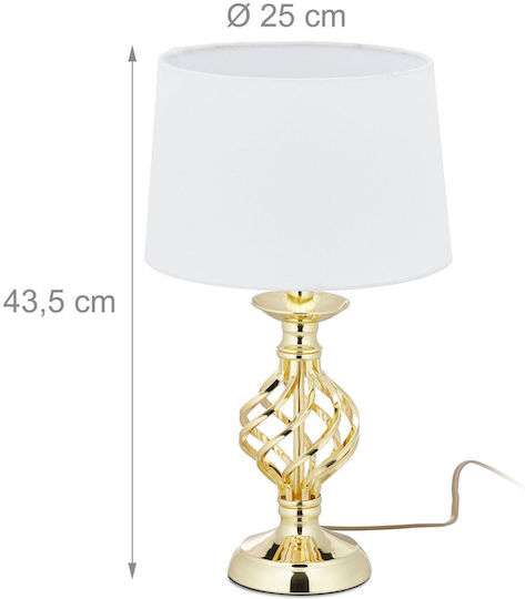 Relaxdays Stoff Tischlampe für Fassung E14 mit Weiß Schirm und Gold Basis