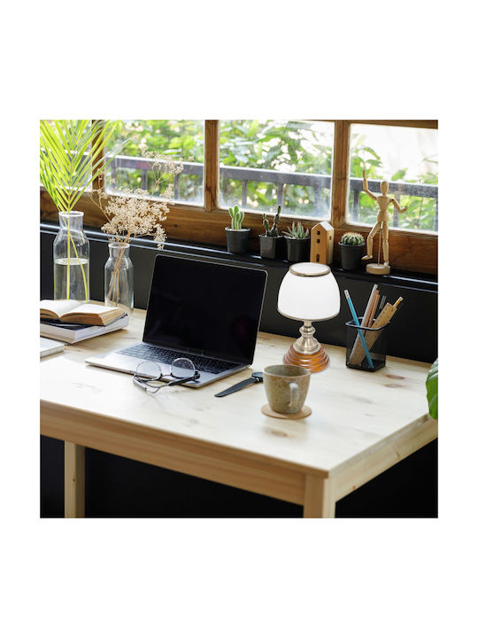 Relaxdays Sticlă Lampă de masă pentru Soclu E14 cu Abajur Alb și Bază Auriu