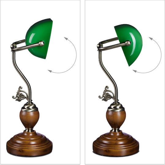Relaxdays Wood Table Lamp for Socket E27 with Green Shade and Brown Base