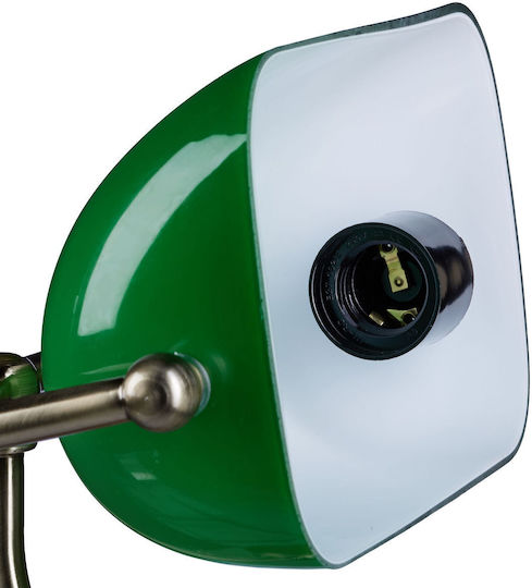 Relaxdays Wood Table Lamp for Socket E27 with Green Shade and Brown Base