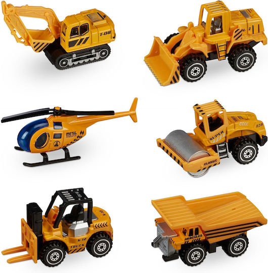 Set de Jucării 6 Piese Elicopter Stivuitor Excavator Autogreder Basculantă Excavator Mic pentru Copii de 3 Ani+