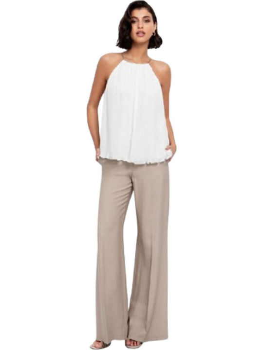 Women's Blouse Sleeveless with Halter Neck Yπόλευκο