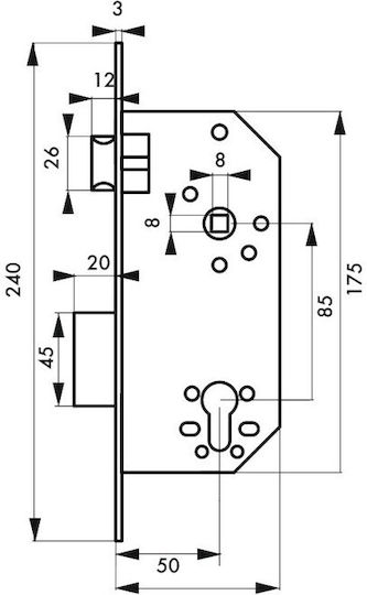 Thirard 00094327 Recessed Cylinder Lock 50 X 85 Gold