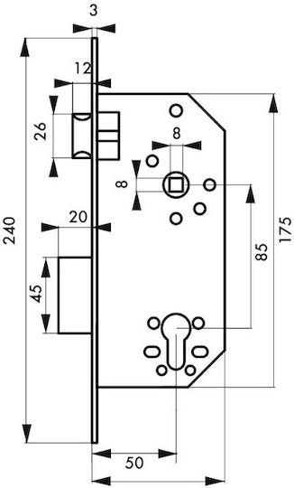 Κλειδαριά Χωνευτή Κυλίνδρου 50 X 85 Νίκελ Thirard 00094522