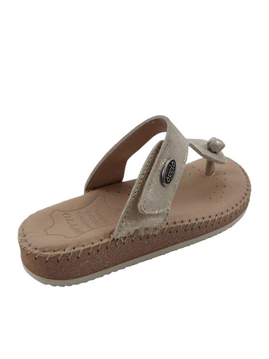 Leather Women's Flat Sandals Anatomic in Gold Color
