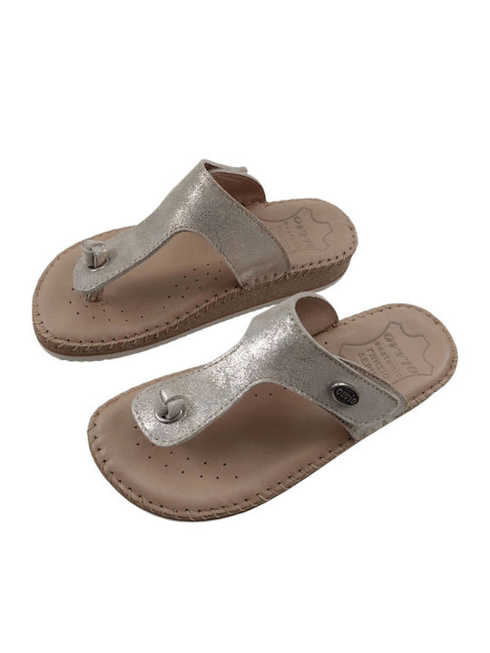 Leather Women's Flat Sandals Anatomic in Gold Color