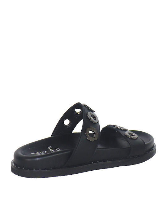Δερμάτινα Γυναικεία Ανατομικά Σανδάλια Flatforms Μαύρα