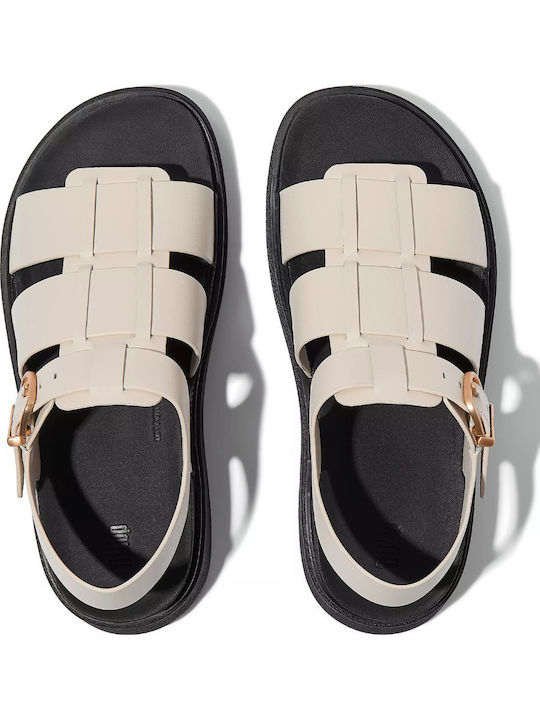 Leather Women's Flat Sandals in Beige Color
