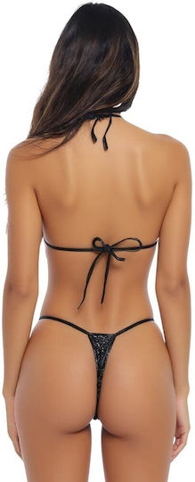 Annamu Embossed Vinyl Lingerie Set Black A-1065