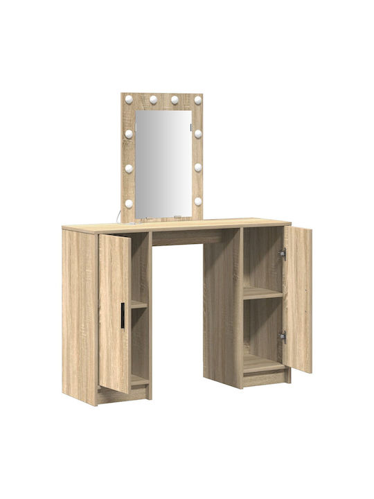 Floor-Standing Bedroom Dressing Table Wooden Oak with Mirror 102x33x135cm