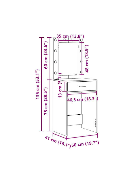 Floor-Standing Grey Wooden Makeup Dressing Table with Mirror 50x41x135cm