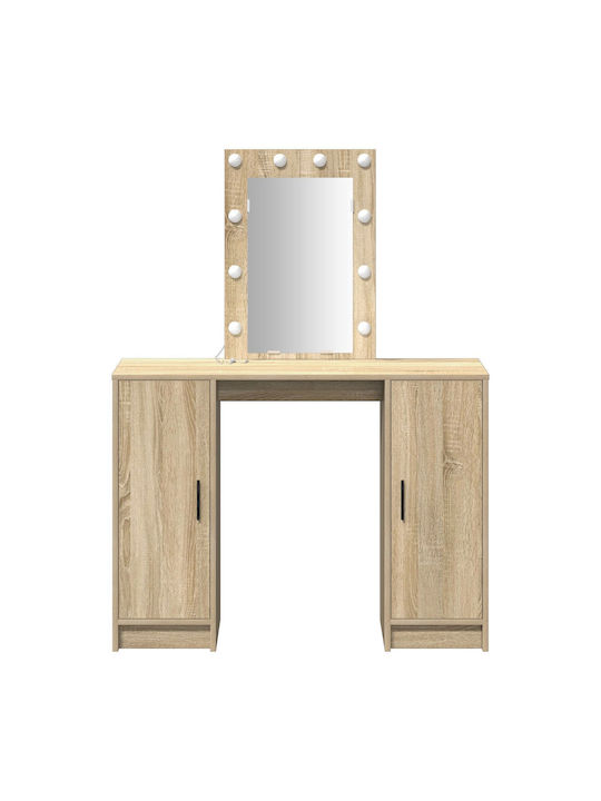 Floor-Standing Bedroom Dressing Table Wooden Oak with Mirror 102x33x135cm