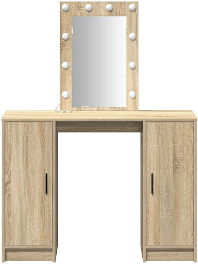 Bodenstehende Schminktisch Schlafzimmer Holz Eiche mit Spiegel 102x33x135cm