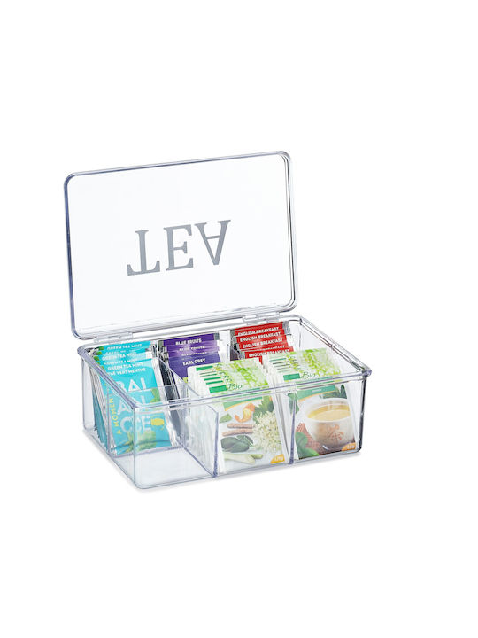 Relaxdays Box für Tee mit Deckel Kunststoff Transparent 15x9x21.5cm