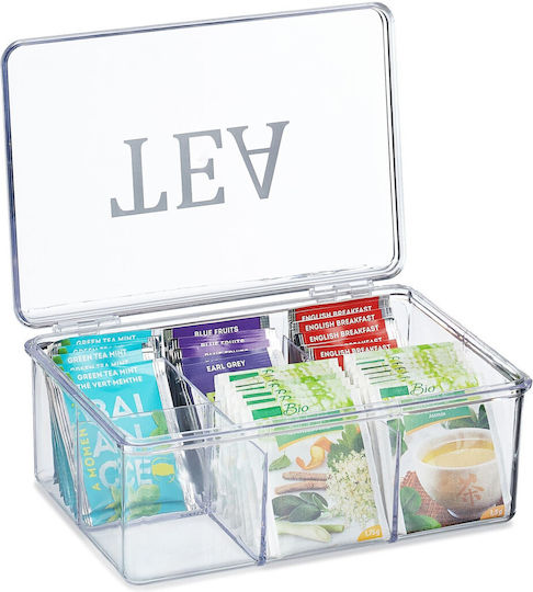 Relaxdays Caseta Pentru Ceai Cu Capac Din Plastic Transparent 15x9x21.5cm