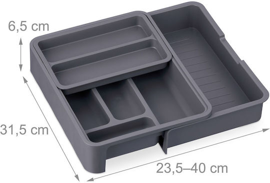 Relaxdays Tăvi Pentru Tacâmuri De Sertar Rabătabilă Din Plastic 31.5x23.5x6.5cm Gri