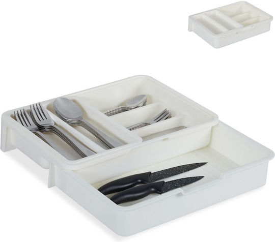 Relaxdays Tăvi Pentru Tacâmuri De Sertar Rabătabilă Din Plastic 31.5x23.5x6cm Albă
