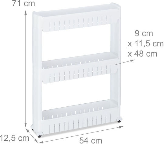 Relaxdays Troler De Bucătărie Din Plastic Cu 3 Locuri Alb 71x12.5x54cm
