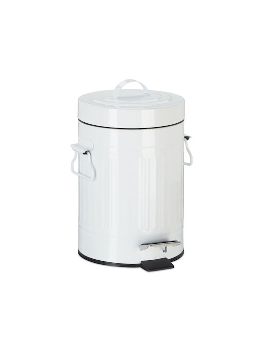 Relaxdays Waste Bin Waste Metallic with Pedal White 3lt 1pcs