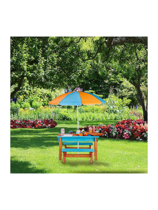 Kids Table Set with Chairs Made of Light Blue Wood Relaxdays
