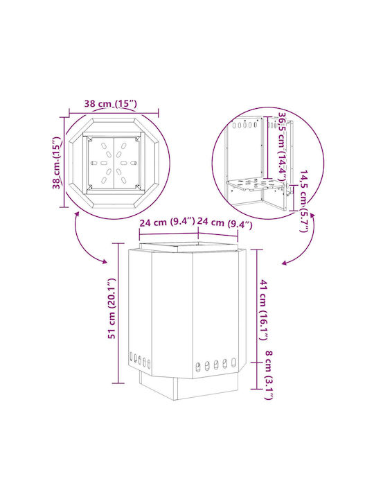 vidaXL Τζάκι Εσωτερικού Χώρου Μεταλλικό 38x38x51cm vidaXL Τζάκι Εσωτερικού Χώρου Μεταλλικό 38x38x51cm