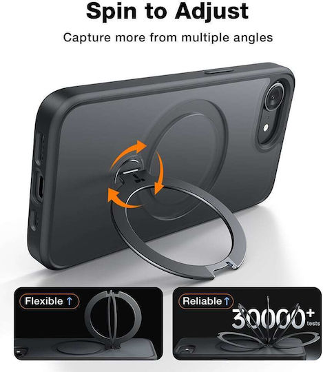 Torras Ostand Spin Rückseite Umschlag Silikon Schwarz (iPhone 17e / 16e)