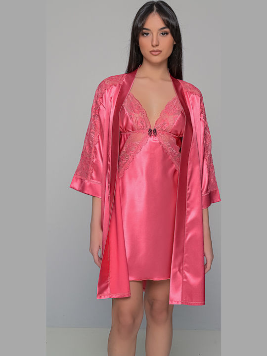 Milena by Paris Summer Satin Women's Nightdress with String Watermelon